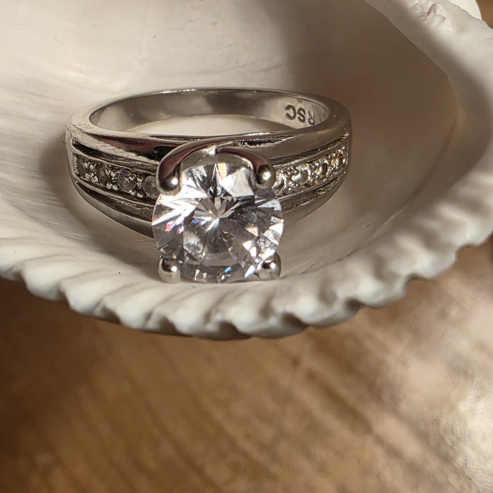 RSC Sterling Silver Ring with Clear Gemstone